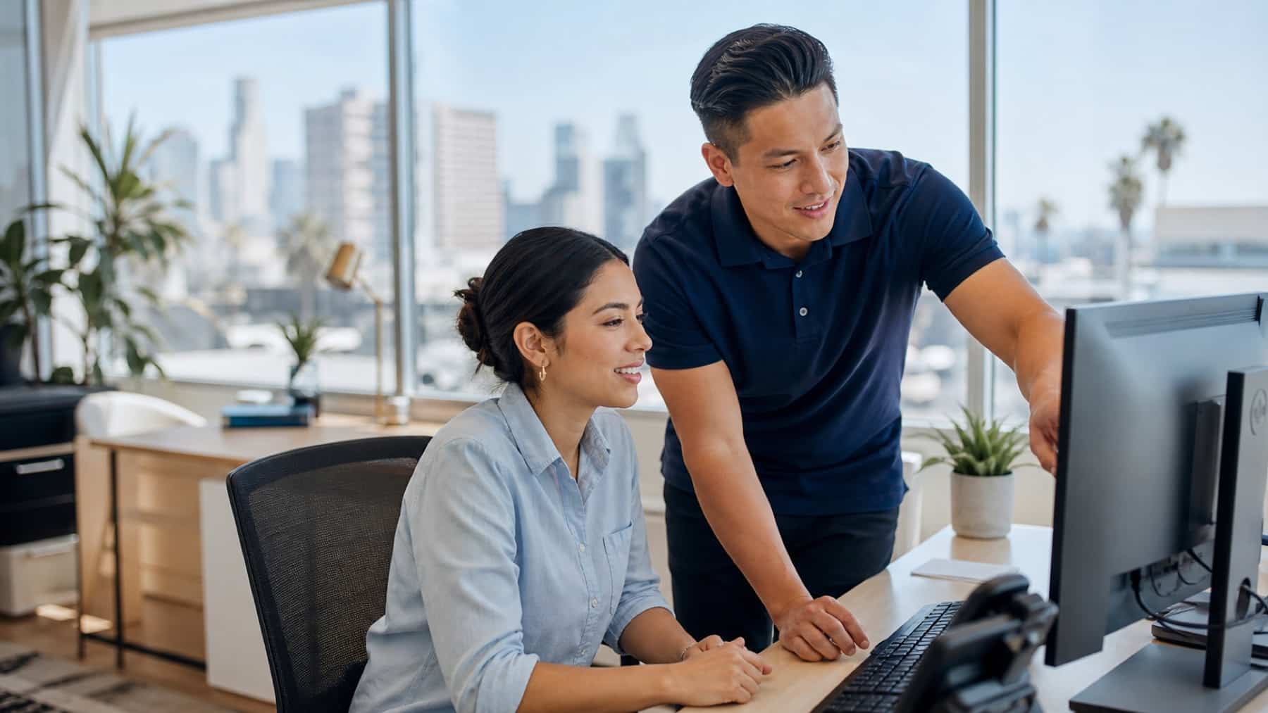IT technician providing friendly onsite support to a Los Angeles business employee