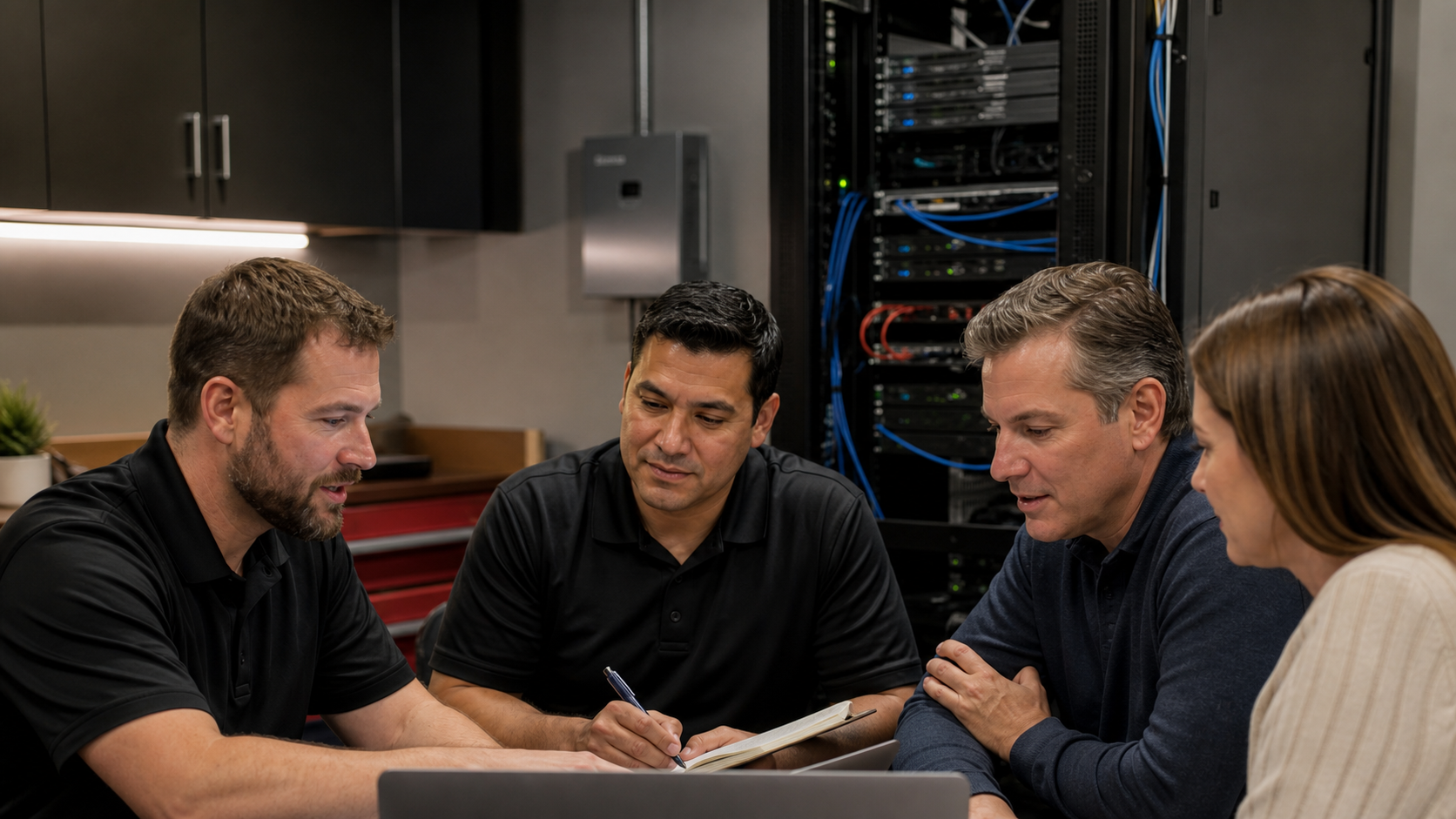 STG technology professionals reviewing compliance and risk controls onsite with customers